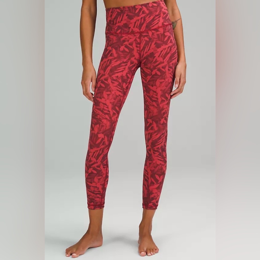 🔥🔥 Lululemon Wunder Under High-Rise 25” Tight Red Leaf Print SIZE 2
